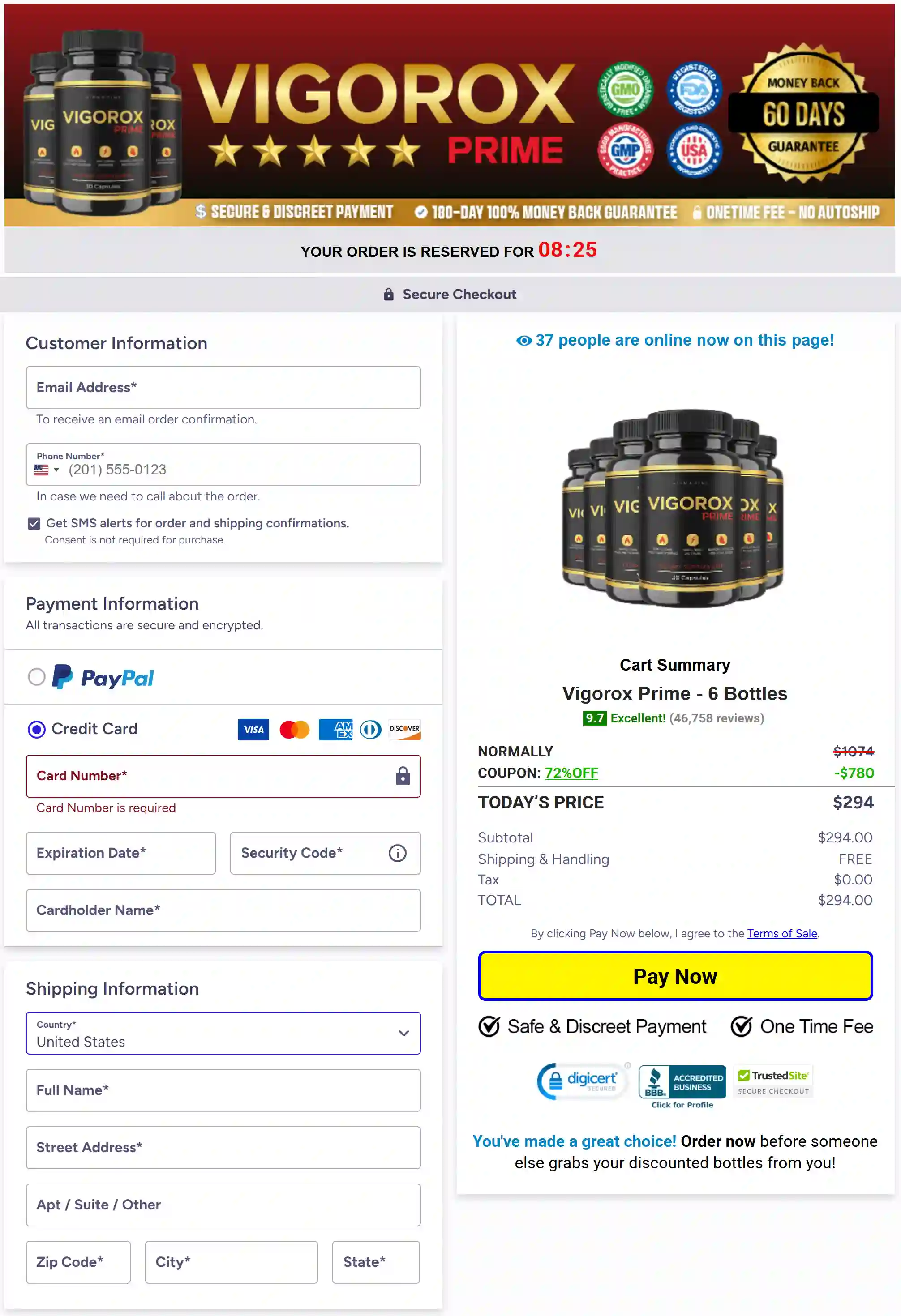 Secure Vigorox Prime checkout page